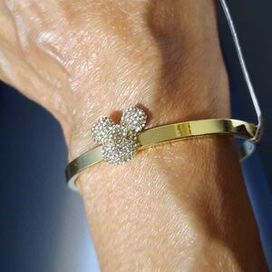 NWT AUTHENTIC DISNEY GOLD MINNIE MOUSE SPARKLE BRACELET BANGLE 👀 matching ring